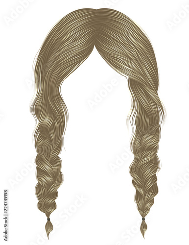 trendy women hairs blond colour .two plaits .  fashion beauty style .