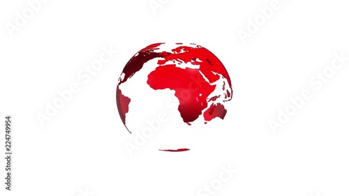 Rotating red earth on white background. 4K animation