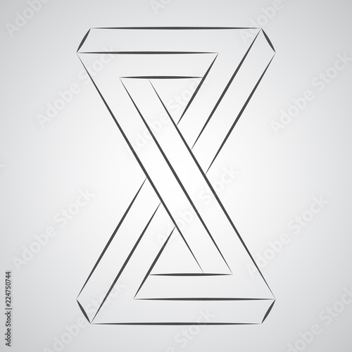 Sketch geometric paradox penrose figure. Pure vector illustration on gray background