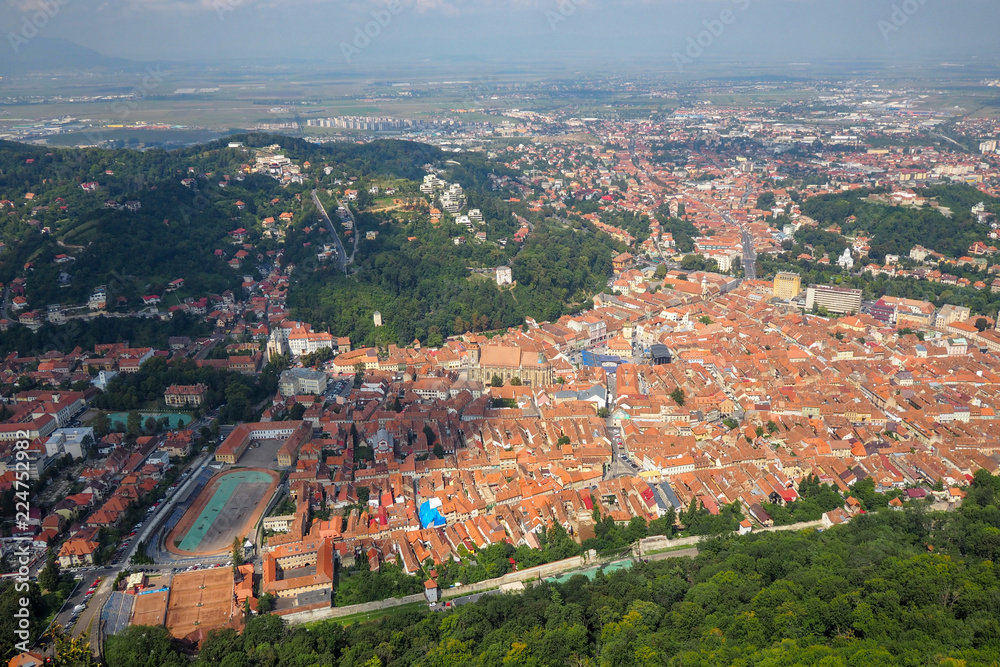 View of Old Town Brasov from Mountain Tampa, Transylvania, Romania