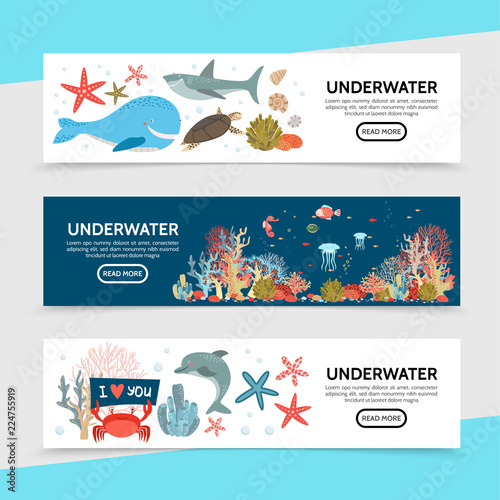 Flat Sea Life Horizontal Banners