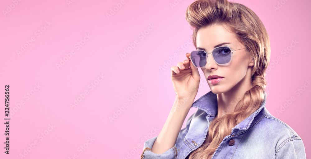 Sensual Blonde woman in Studio. Trendy Outfit Sensual Blonde woman in Studio. Trendy Outfit