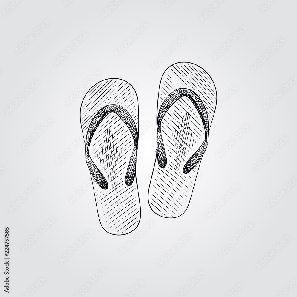Hand Drawn flip flops Sketch Symbol isolated on white background. Vector beach elements art highly detailed In Sketch Style. Summer items vector illustration. Hand Drawn flip flops Sketch Symbol isolated on white background. Vector beach elements art highly detailed In Sketch Style. Summer items vector illustration.