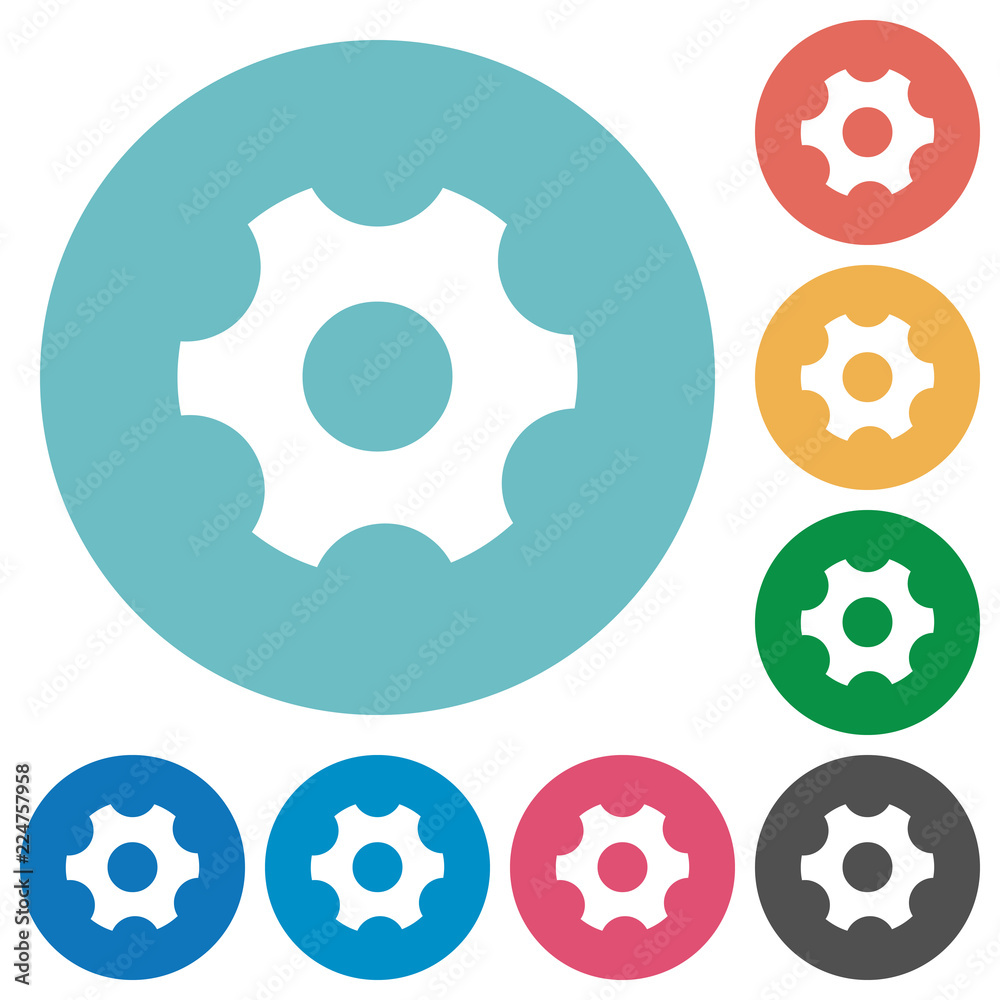 Single cogwheel flat round icons Single cogwheel flat round icons