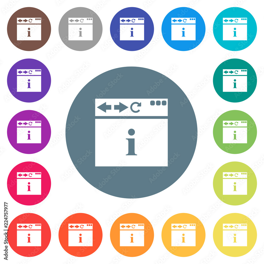 Browser info flat white icons on round color backgrounds Browser info flat white icons on round color backgrounds