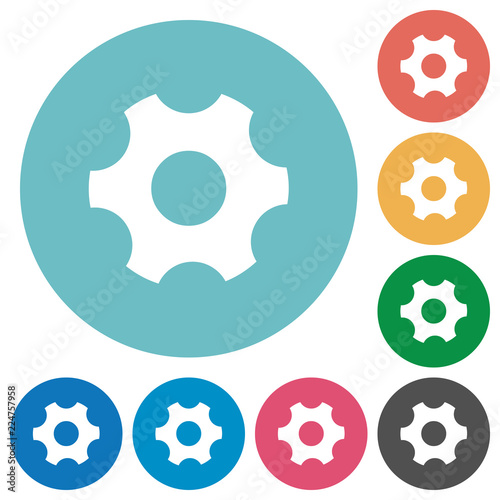 Single cogwheel flat round icons