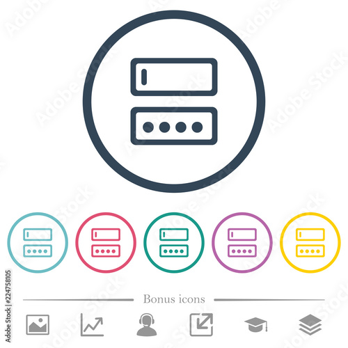 Entering login name and password flat color icons in round outlines