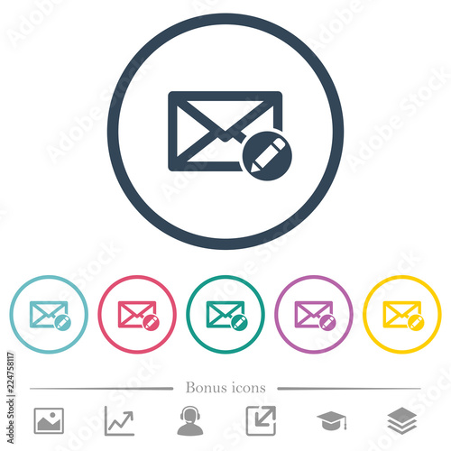 Write mail flat color icons in round outlines