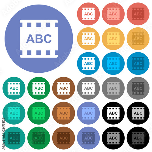 Movie subtitle round flat multi colored icons