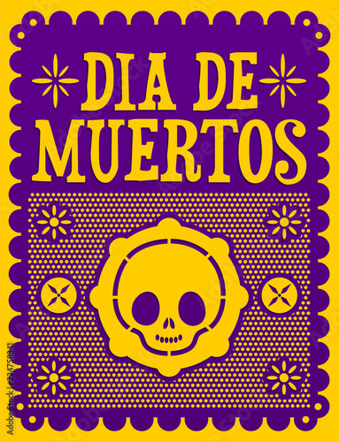 Dia de muertos, Mexican Day of the death spanish text, cute skull vector illustration