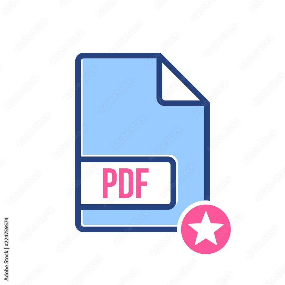 PDF document icon, pdf extension, file format icon with star sign. PDF document icon and best, favorite, rating symbol PDF document icon, pdf extension, file format icon with star sign. PDF document icon and best, favorite, rating symbol