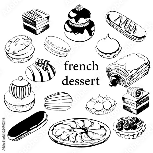 Hand drawn sketch with french dessert