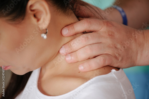 therapeutic neck massage, drainage, training and practice, hands doing back massage