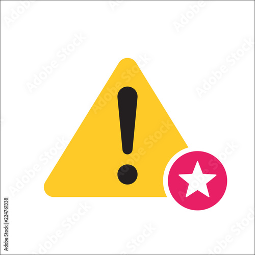 Warning triangle icon, Error, alert, problem, failure icon with star sign. Warning triangle icon and best, favorite, rating symbol