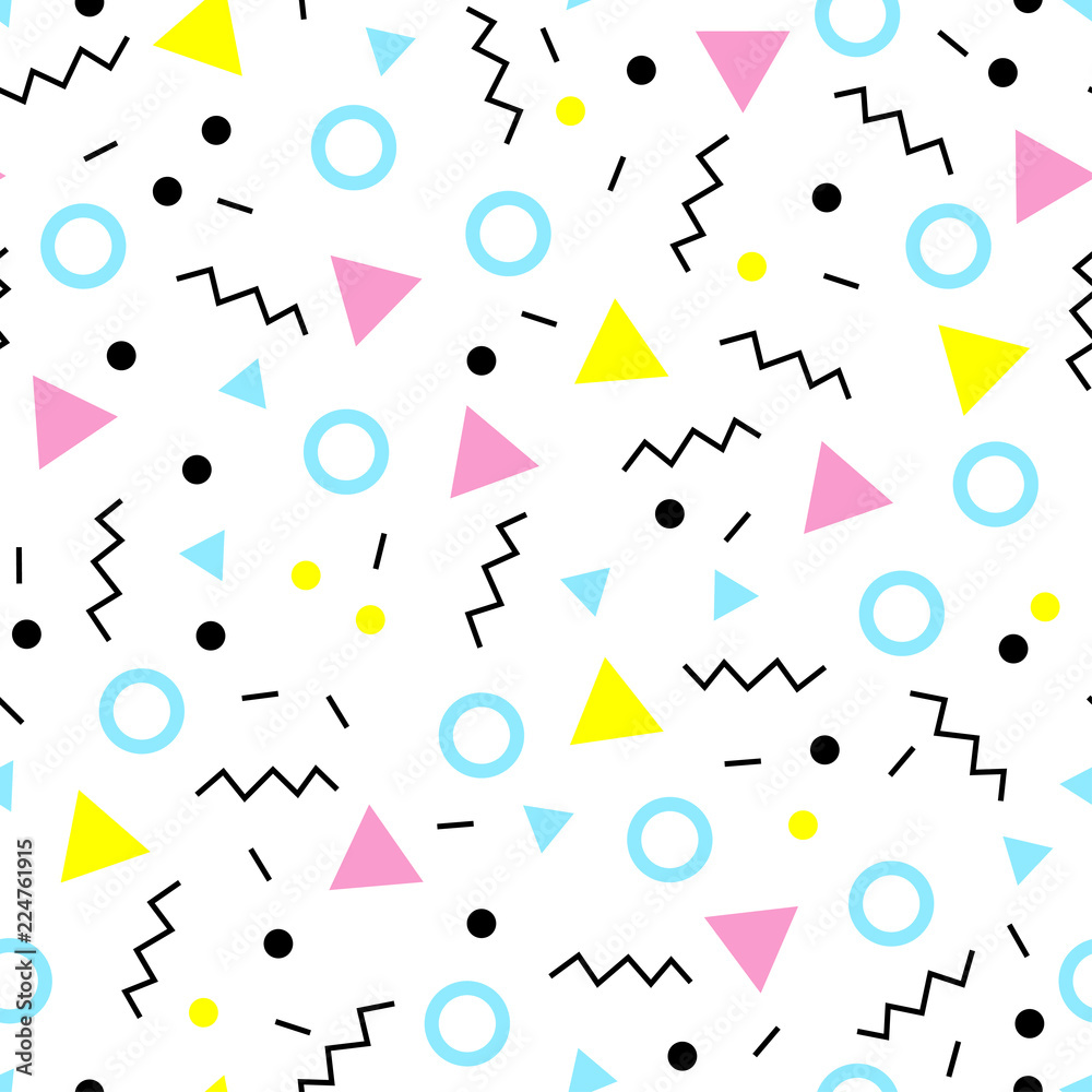 A seamless pattern in the memphis style. An excellent illustration for children's clothing, fabrics, templates of social networks and other surfaces.