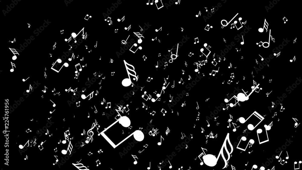 Various musical notes on black background