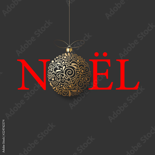 Merry Christmas 2019 poster with golden Christmas ball.