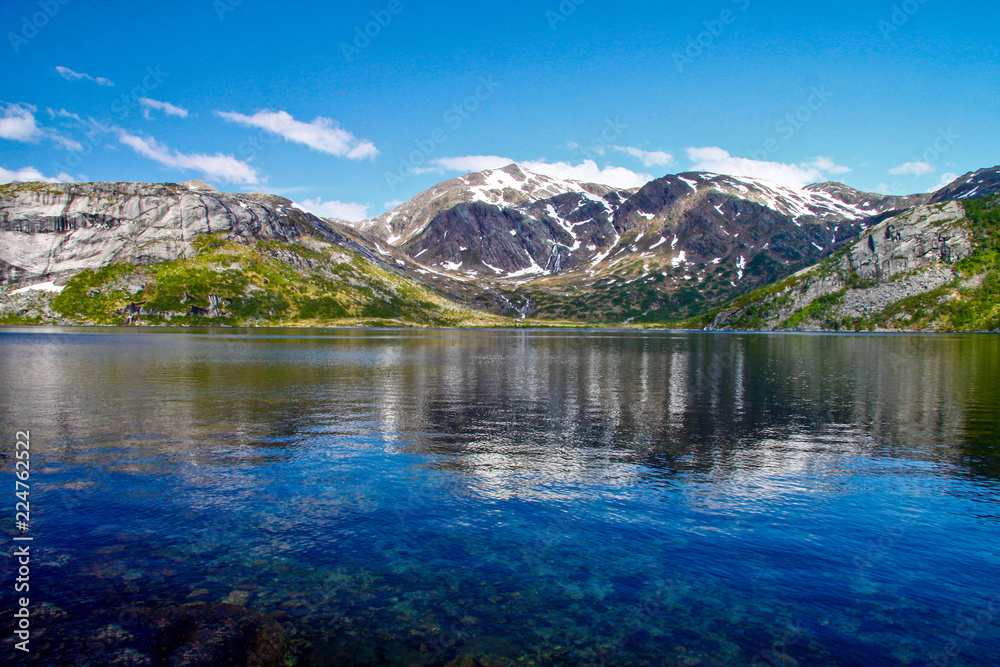 Lake in mountains - Bjønnstokkvatnet in  Northern Norway