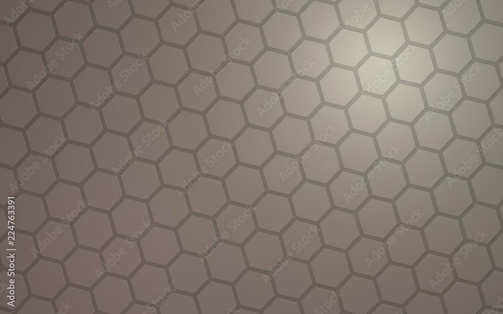 Honeycomb with color lighting, on a gray background. Perspective view on polygon look like honeycomb. Isometric geometry. 3D illustration Honeycomb with color lighting, on a gray background. Perspective view on polygon look like honeycomb. Isometric geometry. 3D illustration