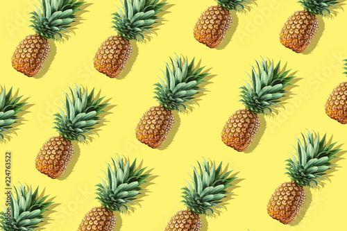 Colorful fruit pattern of fresh whole pineapples