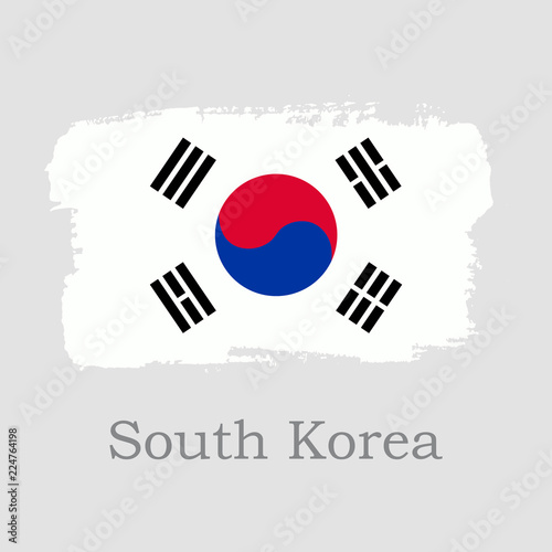 Vector Illustration. Hand draw South Korea flag. National South Korea banner for design on grey background