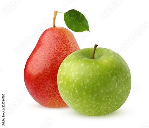 Apple and pear isolated on white background.