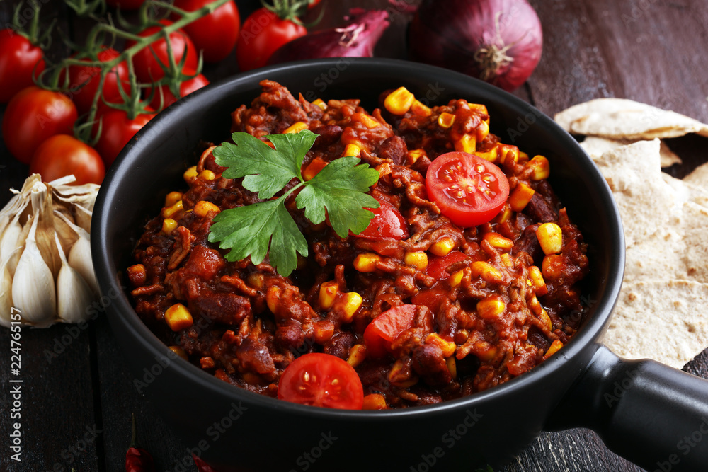 Hot chili con carne. mexican food tasty and spicy. Hot chili con carne. mexican food tasty and spicy.