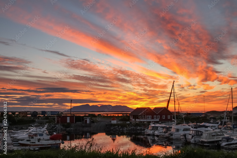 Sunset in harbour - Sunset in Nordland county Northern Norway
