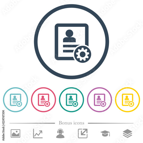 Contact settings flat color icons in round outlines