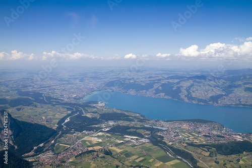 panorama of the city, Lake Thun and the Bernese Alps from the Nisen mountain