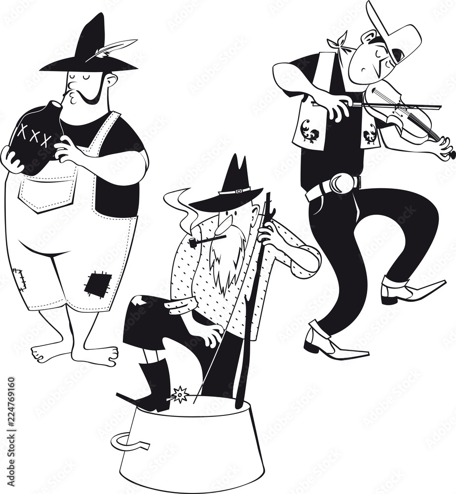 American jug band with a fiddler and jug and washbasin bass players