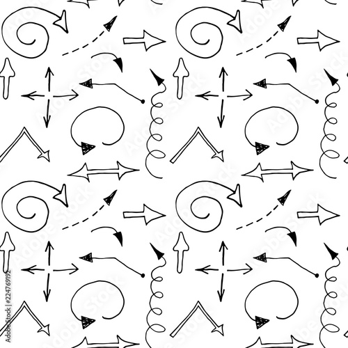 Seamless pattern with sketch hand drawn arrows.