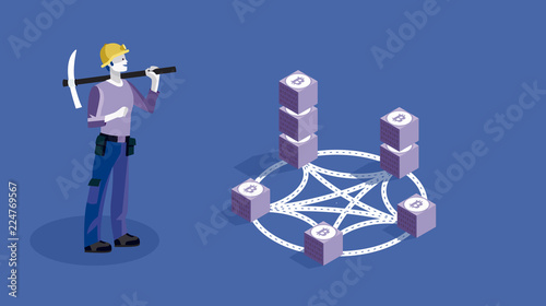Blockchain Concept Slider Banner with Miner Man