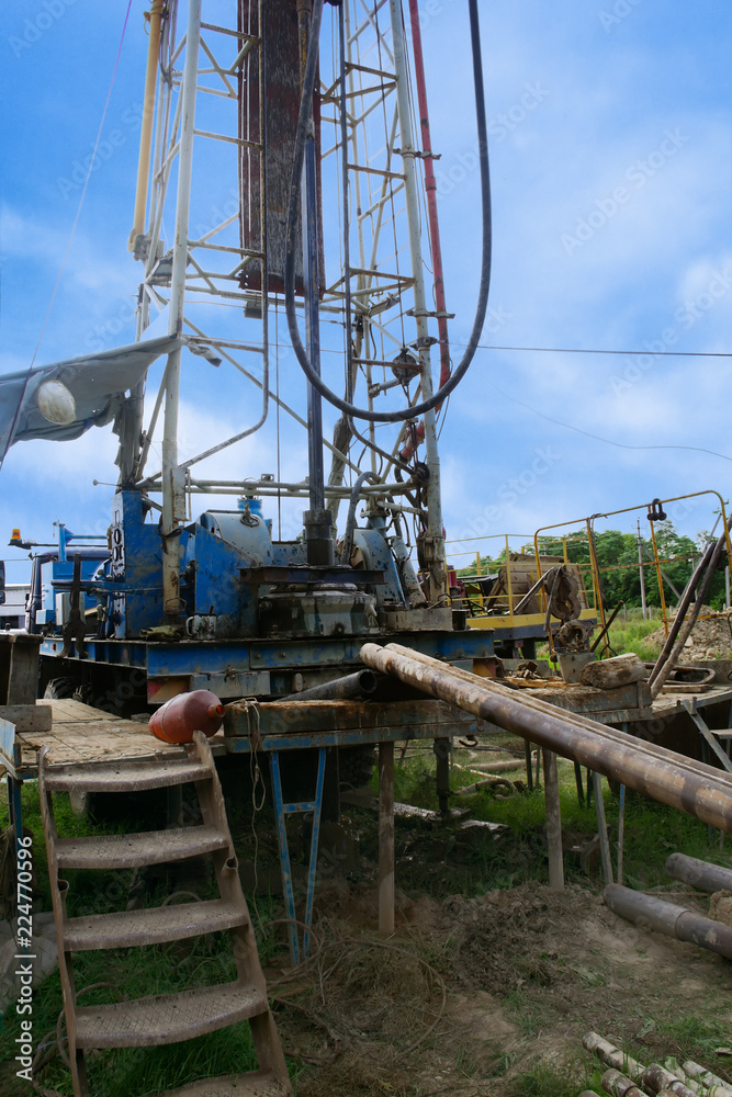 drilling rig drills a well for water extraction and drinking water supply to the population