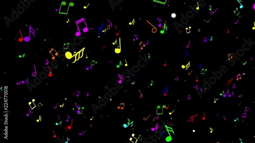 Animated a lot of colorful music notes. Black background