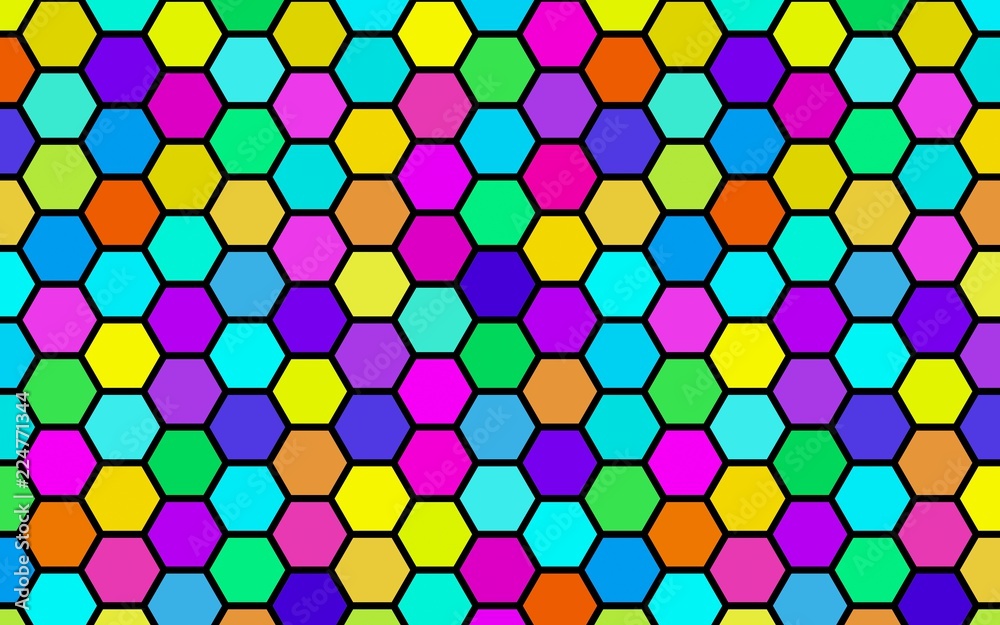 Honeycomb many color, multicolored. Isometric geometry. 3D illustration