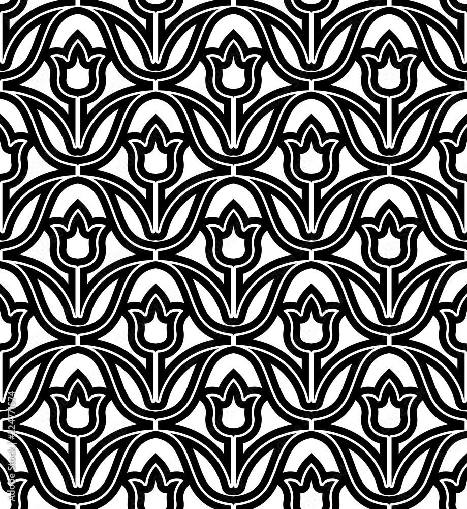 Vector pattern with stylized flowers. Geometric seamless pattern.
