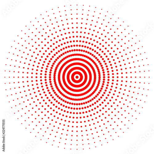 Red abstract circle with halftone dots effect. Vector illustration.