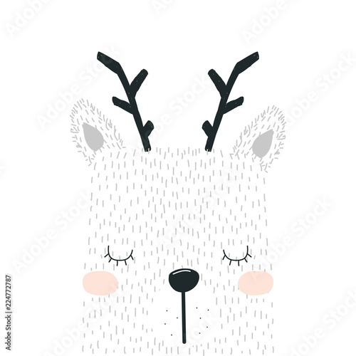 Childish print with lovely deer. Vector hand drawn illustration.