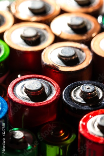 Group of Different Alkaline Batteries Close-Up