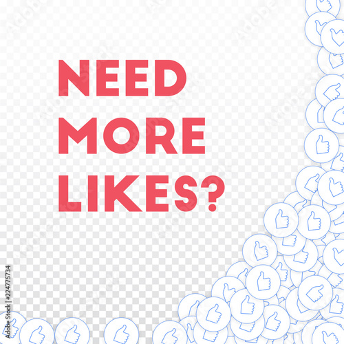 Social media icons. Need more likes concept. Falling scattered thumbs up. Good-looking abstract righ