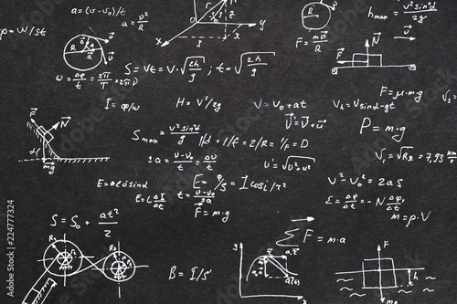 physics formula written on chalkboard. kinematics scientific research and calculation concept.