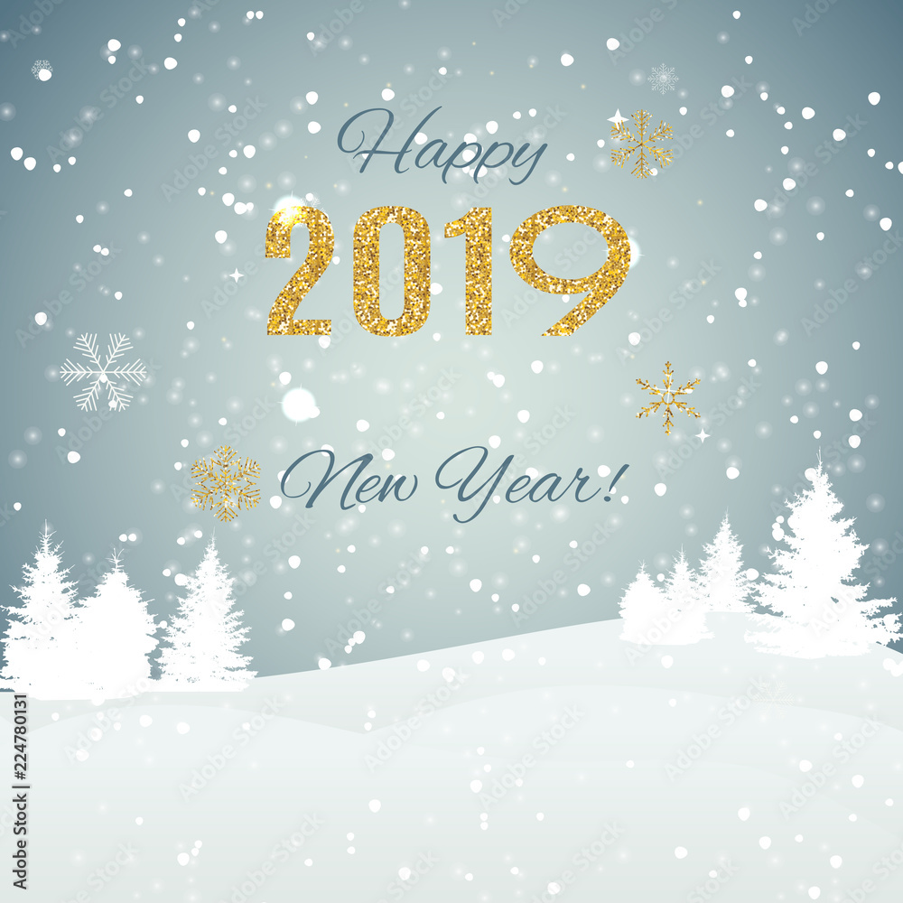 2019 Happy New Year and Marry Christmas Background. Vector Illustration