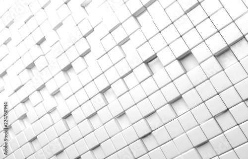 Abstract geometric shape of white cubes 3d render background
