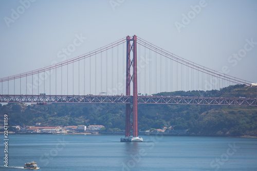 Beautiful panoramic view of 25th of April Suspension Bridge  25 de Abril Bridge  over the Tagus river in Lisbon  Portugal