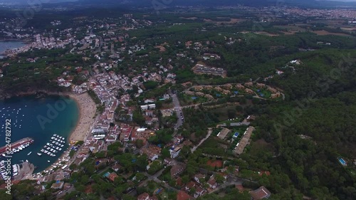 Drone shot over Llafranc. Palafrugell, Costa Brava, Catalonia, Spain,