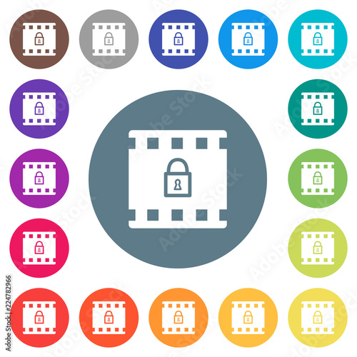 Encode movie flat white icons on round color backgrounds