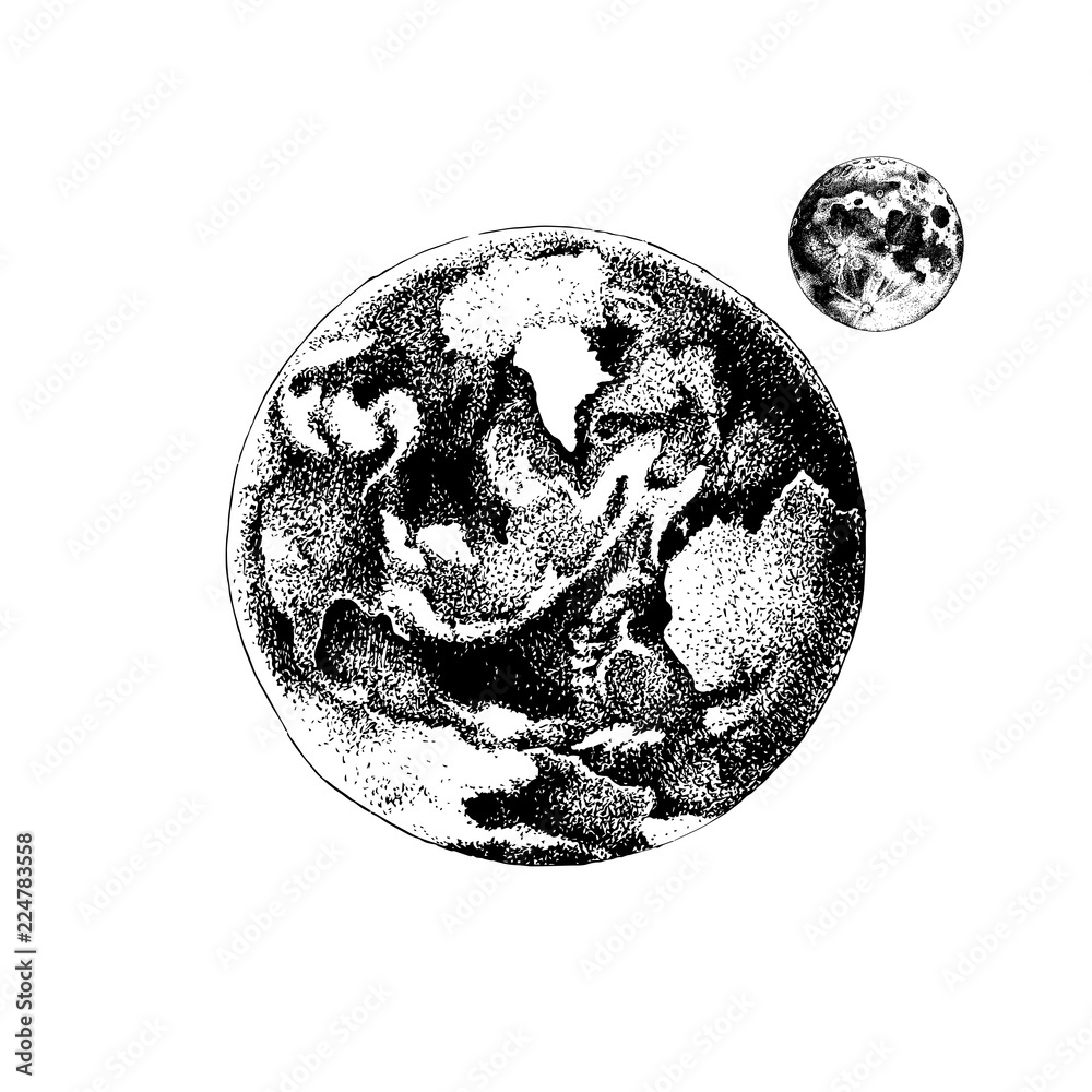 Obraz premium Ręcznie rysowane ziemi i księżyca