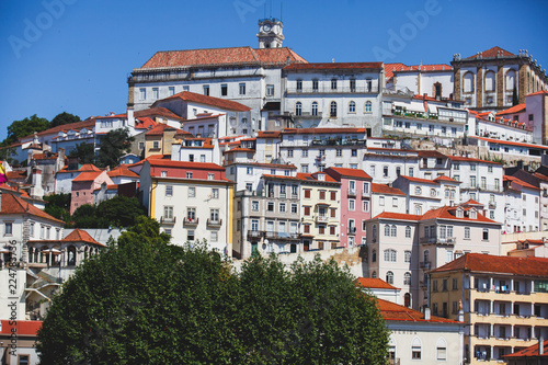 View of Coimbra, city in Portugal, with University of Coimbra, summer sunny day