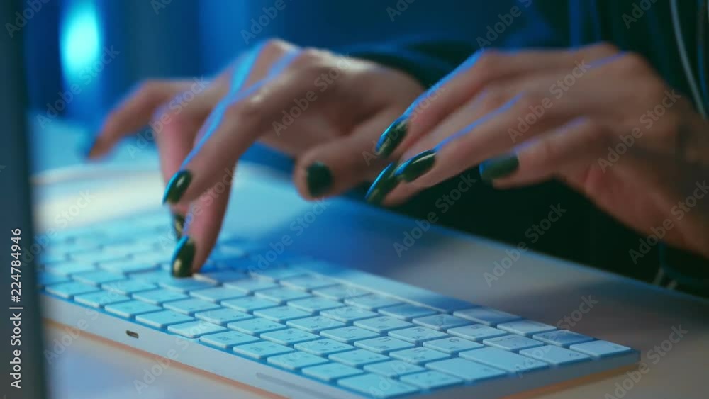 Young hacker girl with write the program code